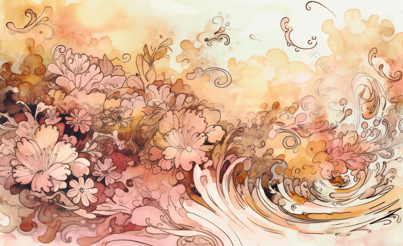水彩唯美氛围花朵绽放背景图,插画/手绘图,插画/手绘图库,插画/手绘图下载,插画/手绘